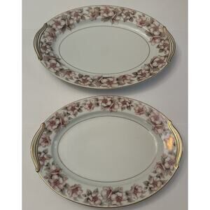 Noritake China 5314 ELSINORE 13" & 11" Oval Serving Platters Gold Trim Floral